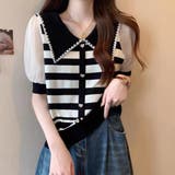 ストライプボリューム袖ブラウス セクシー 夏服 | Sibra | 詳細画像1