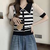 ストライプボリューム袖ブラウス セクシー 夏服 | Sibra | 詳細画像3