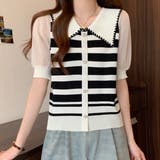 ホワイト | ストライプボリューム袖ブラウス セクシー 夏服 | Sibra