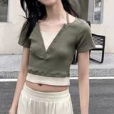 後ろリボン配色半袖Tシャツ 夏服 セクシー | Sibra | 詳細画像10