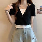 ブラック | 後ろリボン配色半袖Tシャツ 夏服 セクシー | Sibra