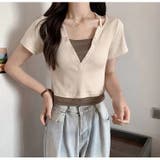 後ろリボン配色半袖Tシャツ 夏服 セクシー | Sibra | 詳細画像1