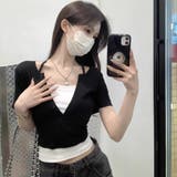 後ろリボン配色半袖Tシャツ 夏服 セクシー | Sibra | 詳細画像7