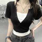 後ろリボン配色半袖Tシャツ 夏服 セクシー | Sibra | 詳細画像9