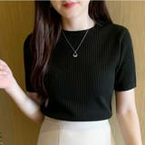 ブラック | 半袖ニットトップス 夏服 韓国ファッション | Sibra