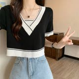 Vネックショートニットトップス 夏服 韓国ファッション | Sibra | 詳細画像10