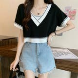 Vネックショートニットトップス 夏服 韓国ファッション | Sibra | 詳細画像5