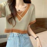 Vネックショートニットトップス 夏服 韓国ファッション | Sibra | 詳細画像9
