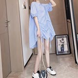 ブルー | ギャザーチェック柄トップス セクシー 夏服 | Sibra