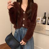 ブラウン | Vネックニットカーディガン 韓国ファッション 10代 | Sibra