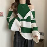 配色ストライプニットトップス 韓国ファッション 秋 | Sibra | 詳細画像11 