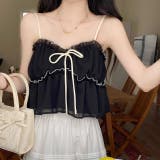 ブラック | チュールフリルキャミソールビスチェ 夏服 韓国ファッション | Sibra