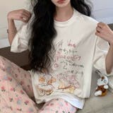 ホワイト | 天使が踊っている。手描き風ダンサー柄プリントTシャツ オーバーサイズ 韓国ファッ… | Sibra