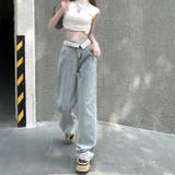 レタリング配色デニムパンツ 韓国ファッション 夏服 | Sibra | 詳細画像8 