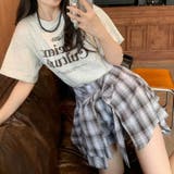 腰巻きシャツ風チェック柄パンツ 韓国ファッションオフィスカジュアル 夏服 | Sibra | 詳細画像2