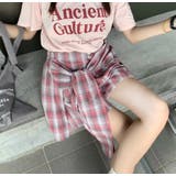 ピンク | 腰巻きシャツ風チェック柄パンツ 韓国ファッションオフィスカジュアル 夏服 | Sibra