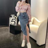 サックス | デザインデニムスカート 韓国ファッション 夏服 | Sibra