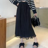 ブラック | ベルベットメッシュプリーツスカート 韓国ファッション 韓国 | Sibra