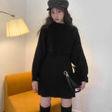 ブラック | 着ているだけでこなれ感が出る。2点セット ニットショート丈トップス+ | Sibra