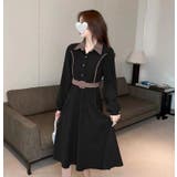 大人ガーリーな雰囲気が漂う。配色ベルド付きワンピース 春服 韓国ファッション | Sibra | 詳細画像2