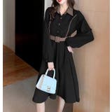 大人ガーリーな雰囲気が漂う。配色ベルド付きワンピース 春服 韓国ファッション | Sibra | 詳細画像5