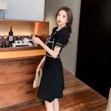 配色ニットワンピース 韓国ファッション オフィスカジュアル | Sibra | 詳細画像4 
