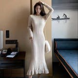 アイボリー | ニットワンピース 韓国ファッション 秋服 | Sibra