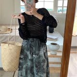 透かし編みトップス＋画柄スカートセットアップ 夏服 韓国ファッション | Sibra | 詳細画像12 