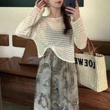 透かし編みトップス＋画柄スカートセットアップ 夏服 韓国ファッション | Sibra | 詳細画像2 