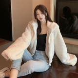 ホワイト | ショート丈ファーブルゾン 韓国ファッション シンプル | Sibra