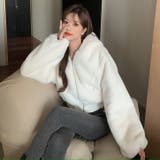ショート丈ファーブルゾン 韓国ファッション シンプル | Sibra | 詳細画像6 