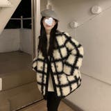 チェック柄ノーカラーボアジャケット 韓国ファッション アウター | Sibra | 詳細画像2 
