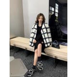 チェック柄ノーカラーボアジャケット 韓国ファッション アウター | Sibra | 詳細画像12 
