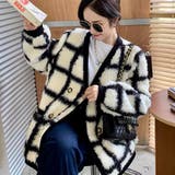 チェック柄ノーカラーボアジャケット 韓国ファッション アウター | Sibra | 詳細画像14 