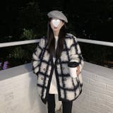 チェック柄ノーカラーボアジャケット 韓国ファッション アウター | Sibra | 詳細画像16 
