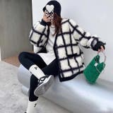チェック柄ノーカラーボアジャケット 韓国ファッション アウター | Sibra | 詳細画像5 