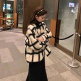 チェック柄ノーカラーボアジャケット 韓国ファッション アウター | Sibra | 詳細画像8 