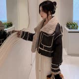 ブラック | ショート丈裏ボアフェイクムートンジャケット コート 韓国ファッション | Sibra