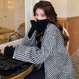 ホワイトブラック | ツイードジャケット 韓国ファッション アウター | Sibra