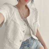ホワイト | ツイード半袖ジャケット ショート丈コ-ト 春 | Sibra
