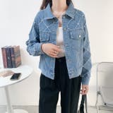 パール付きデニムジャケット 秋 冬 | Sibra | 詳細画像1