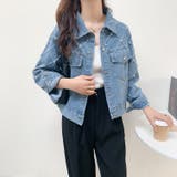 サックスブルー | パール付きデニムジャケット 秋 冬 | Sibra