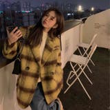 Vネックチェック柄コート 韓国ファッション 10代 | Sibra | 詳細画像2