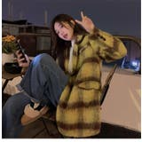 イエロー | Vネックチェック柄コート 韓国ファッション 10代 | Sibra