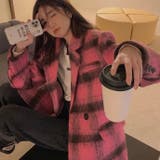 Vネックチェック柄コート 韓国ファッション 10代 | Sibra | 詳細画像3