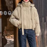 ショート丈フード付き中綿フェイクダウンコート 韓国ファッション 10代 | Sibra | 詳細画像21