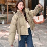 ベージュ | ショート丈フード付き中綿フェイクダウンコート 韓国ファッション 10代 | Sibra