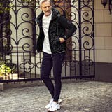 1PIU1UGUALE3 RELAX 総柄ロゴドッキングダウンパーカー | SHIFFON  | 詳細画像4