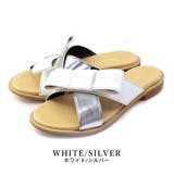 white/silver  | 日本製 リボン付き ぺたんこミュールサンダル | SHOE FANTASY