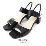 black | 日本製 スクエアトゥ ゴムストラップ サンダル | SHOE FANTASY